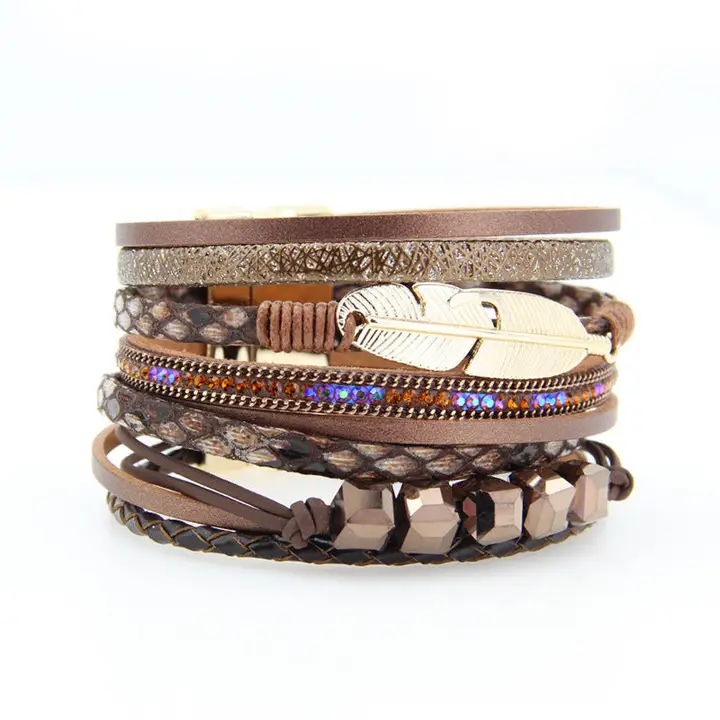 Bracelet large cuir marron