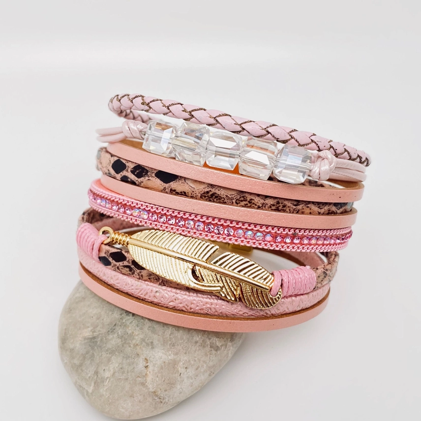 Bracelet large cuir rose