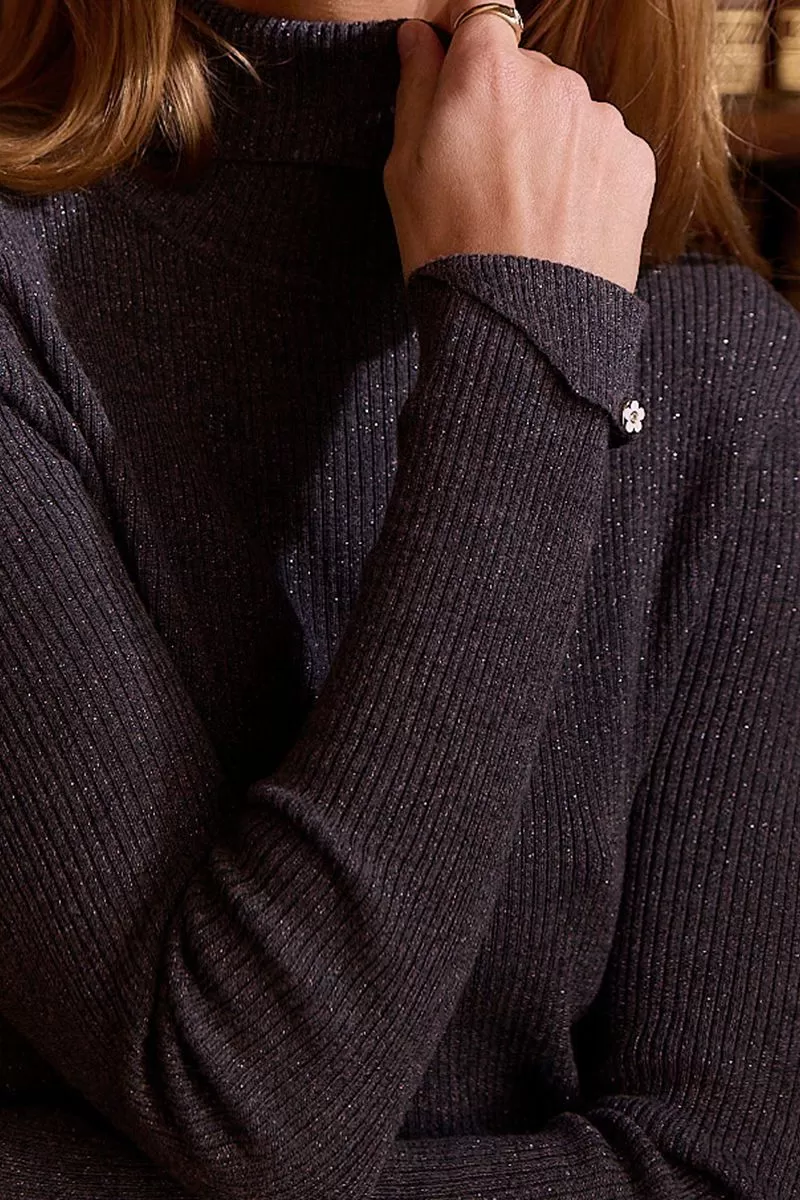 Col roulé irisé en maille côtelée