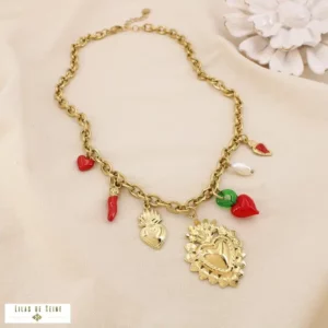 Collier breloques coeur rouge