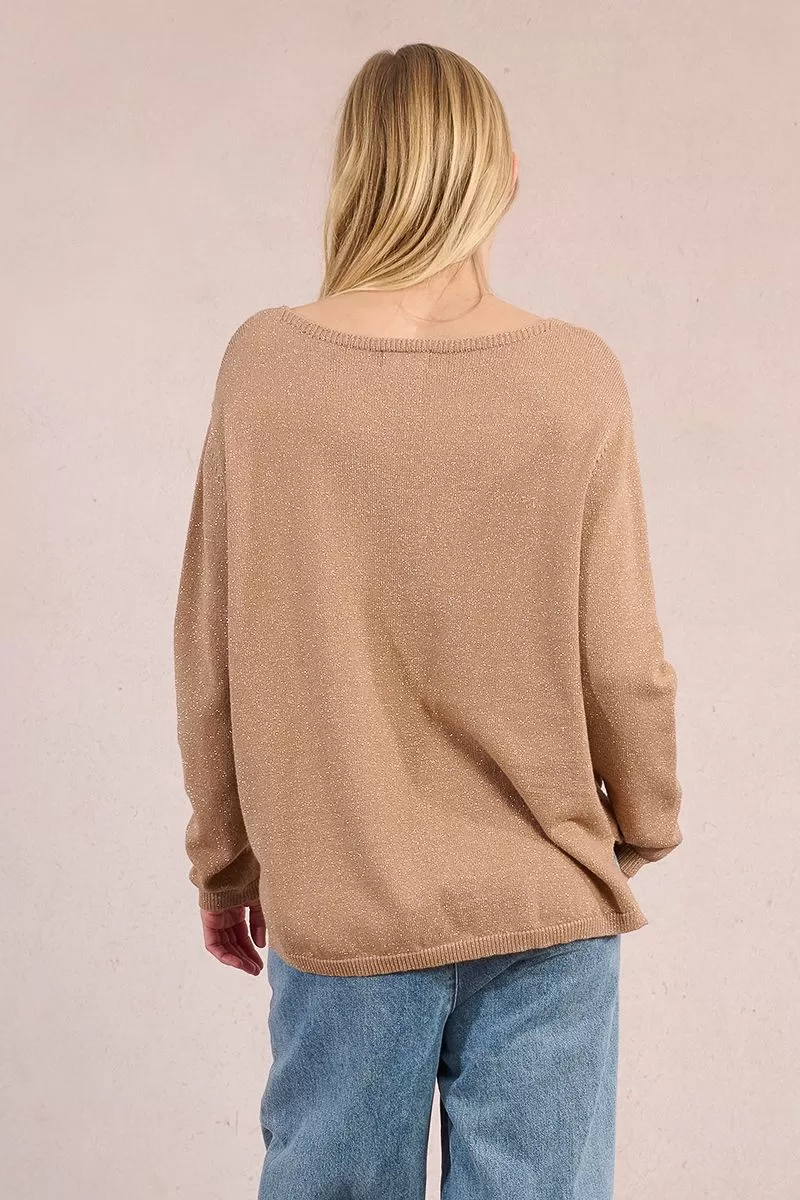Pull col V maille irisée