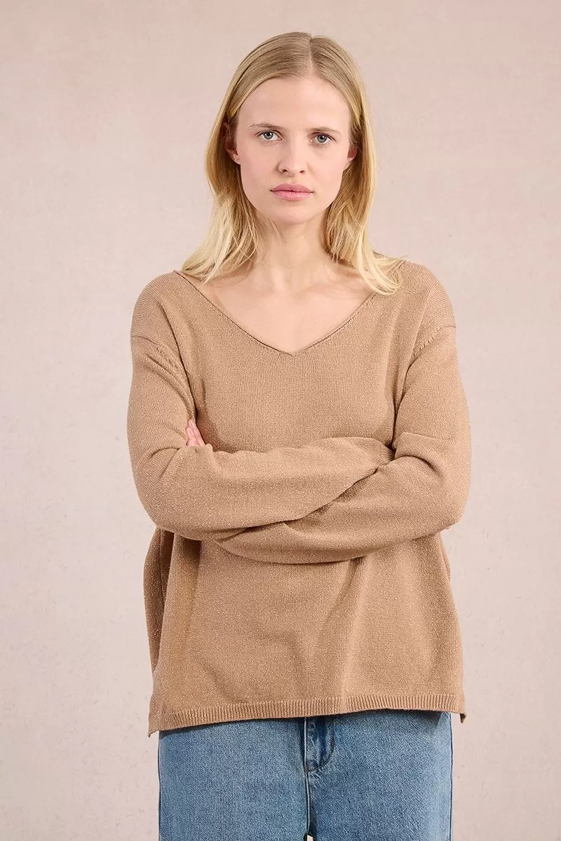 Pull col V maille irisée