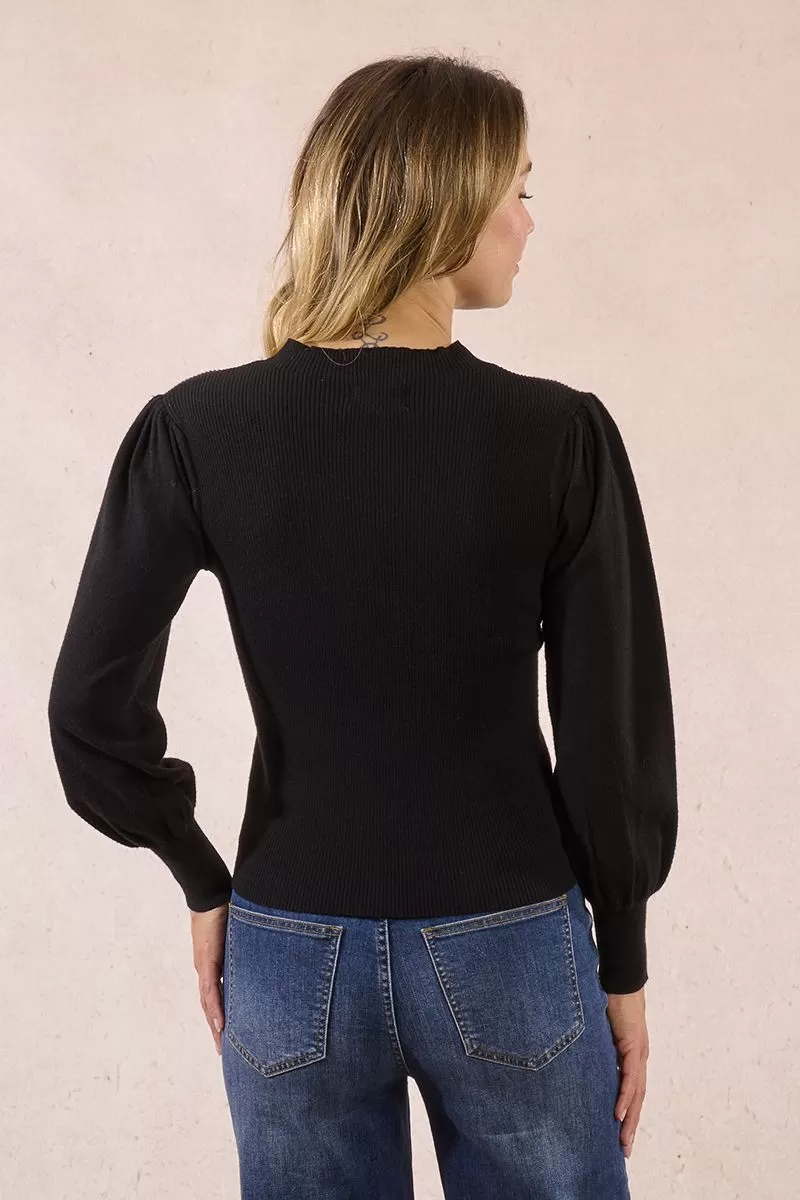 Pull bi-matière manches bouffantes