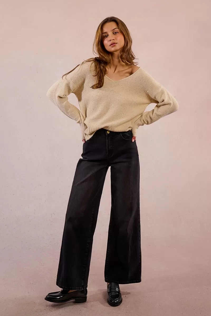 Pull en maille sequins col V