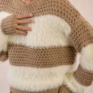 Pull rayé bi matière